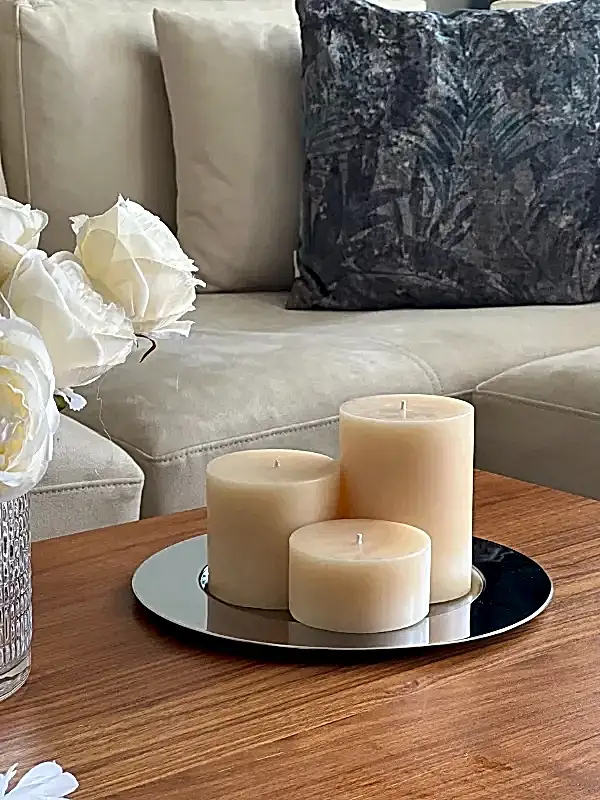 3'lü Set Silindir Beyaz Mum