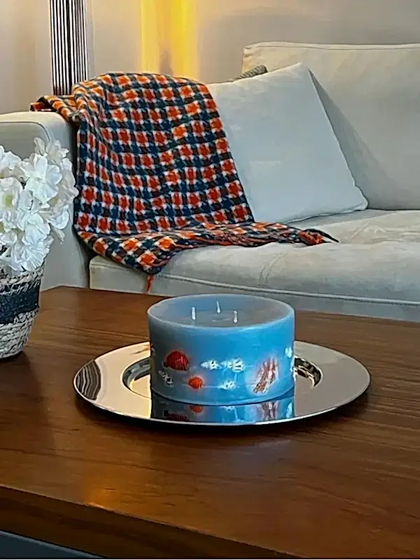 Deniz Kabuklu Mavi Silindir Mum