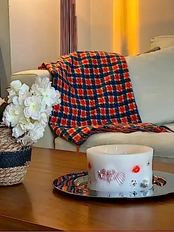 Deniz Kabuklu Beyaz Silindir Mum