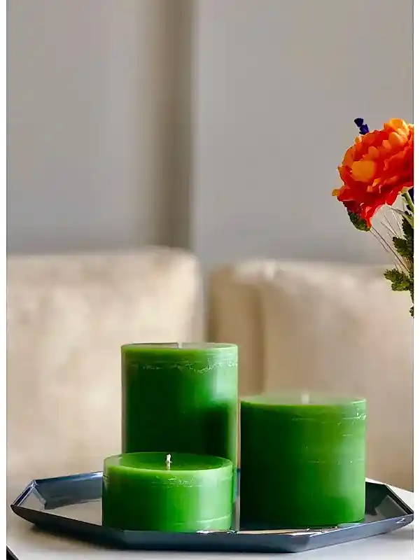3'lü Set Silindir Yeşil Mum