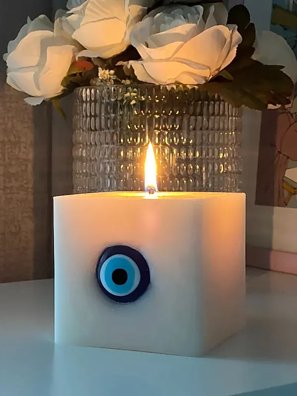 Kare Nazar Boncuklu Dekoratif  Mum