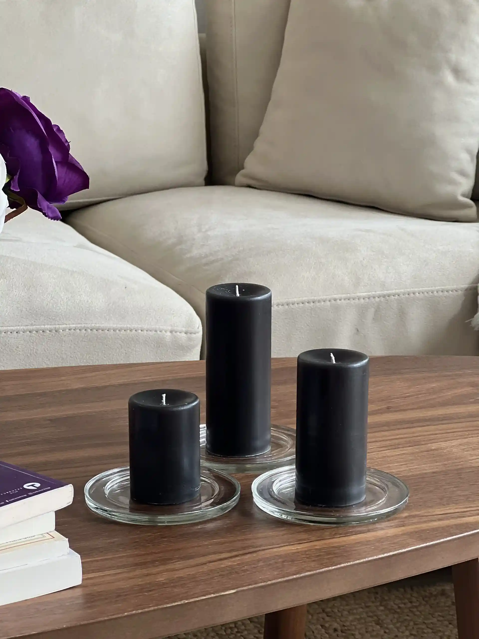 Silindir 3’lü Siyah kokulu Set Mum - Görsel 3