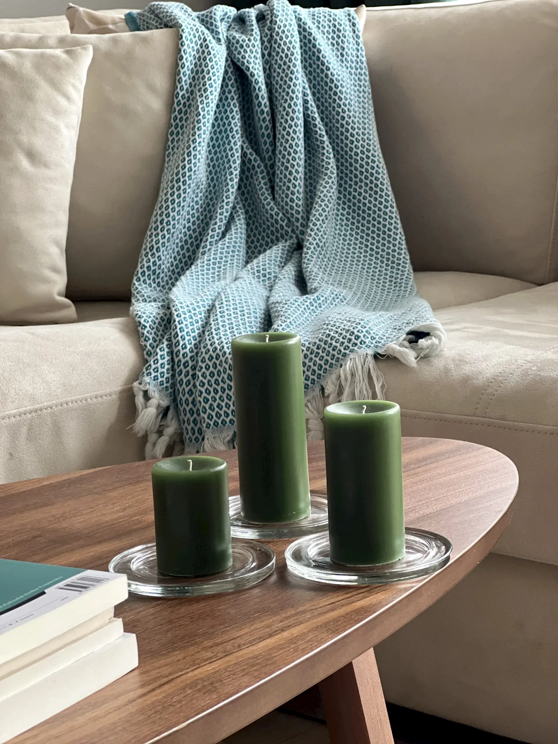 Silindir 3'lü Yeşil kokulu Set Mum - Görsel 3