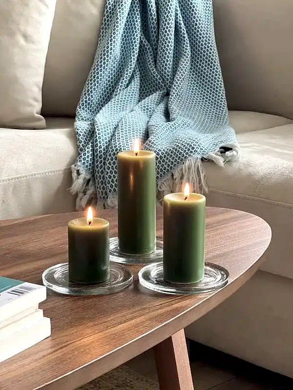 Silindir 3'lü Yeşil kokulu Set Mum