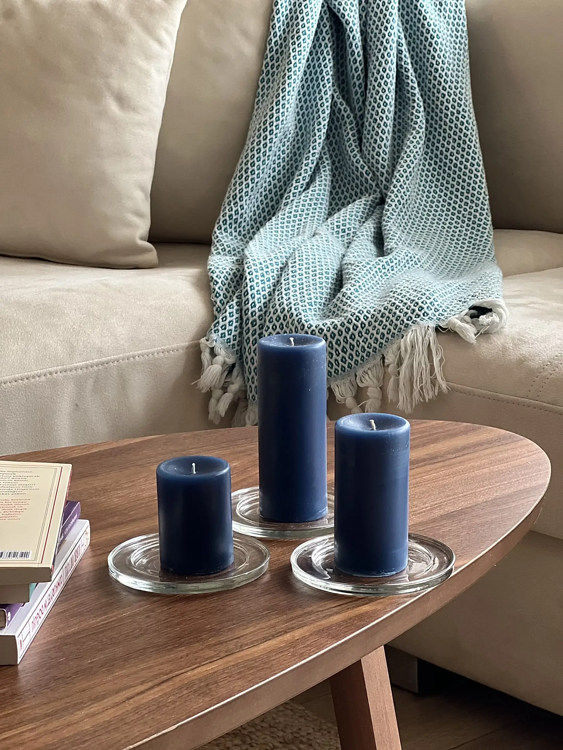 Silindir 3’lü Mavi kokulu Set Mum - Görsel 2
