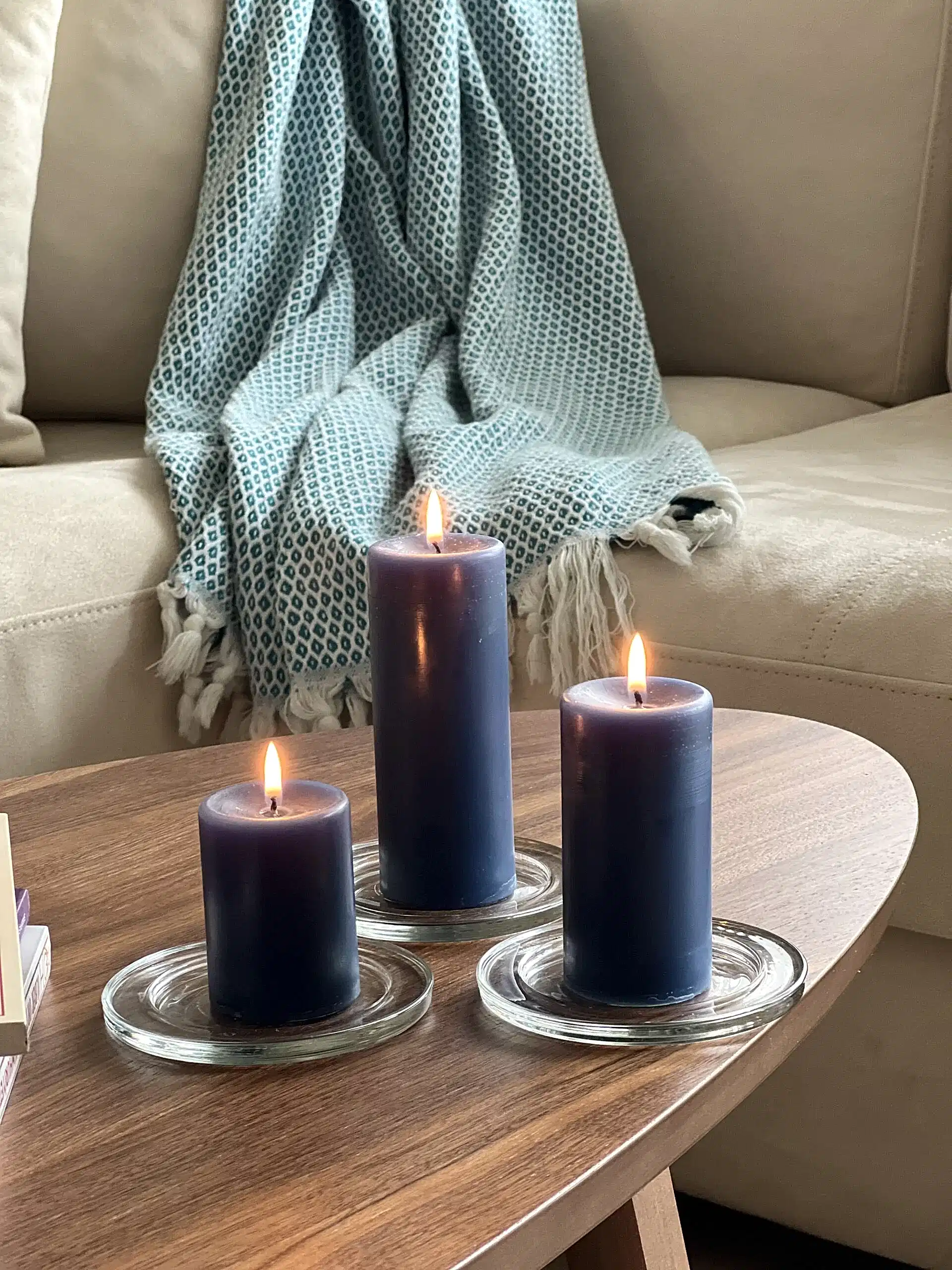 Silindir 3’lü Mavi kokulu Set Mum