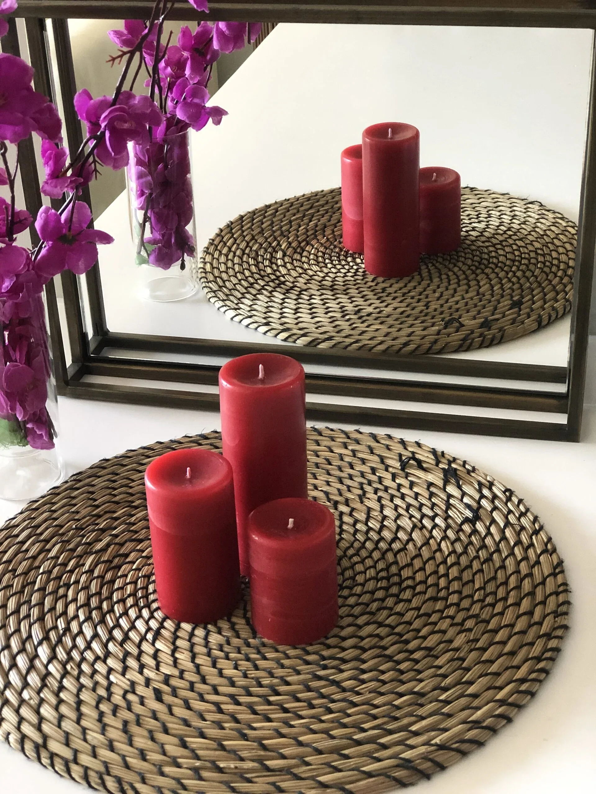 Silindir 3’lü Kırmızı kokulu Set Mum