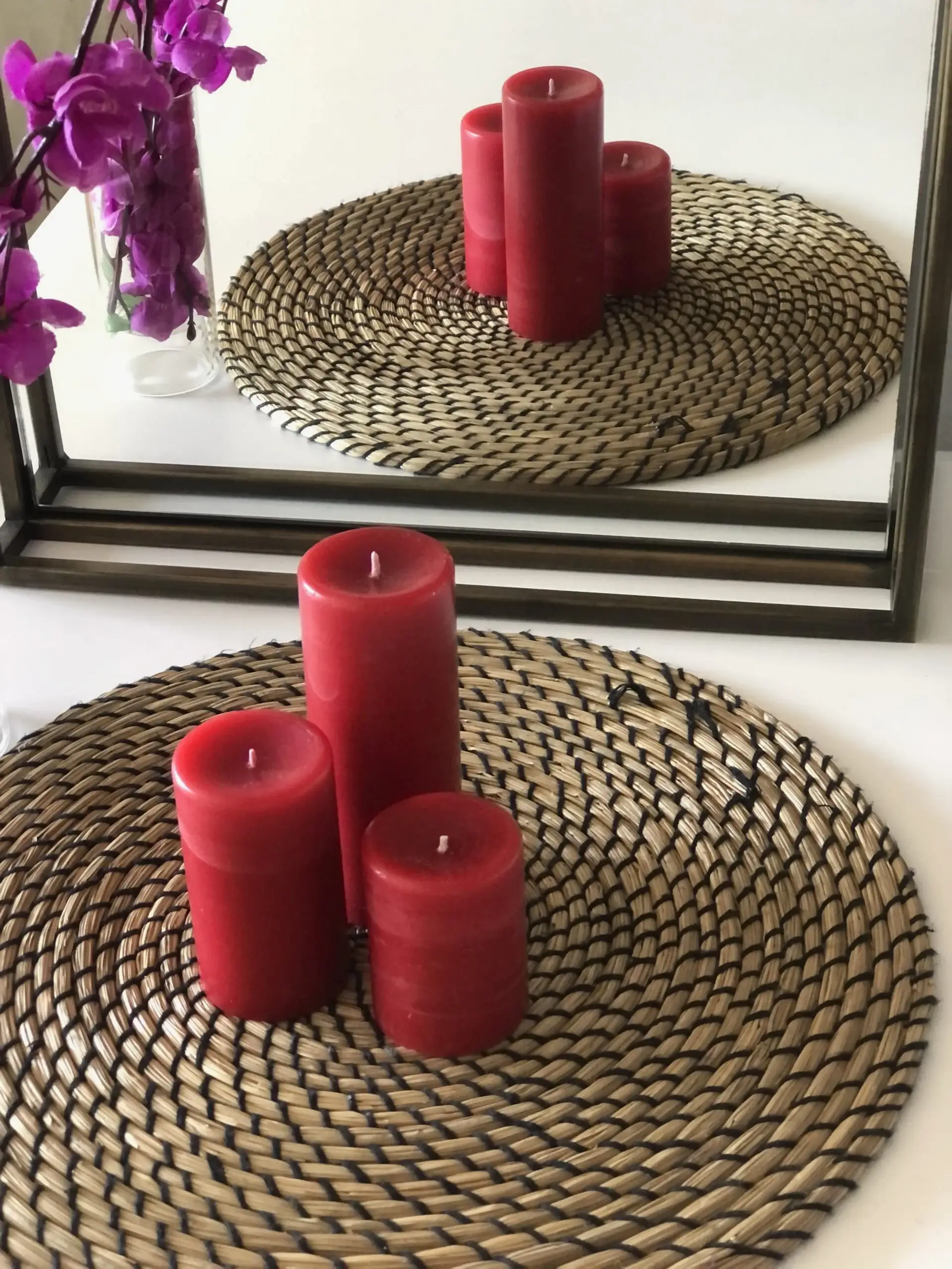 Silindir 3’lü Kırmızı kokulu Set Mum - Görsel 3