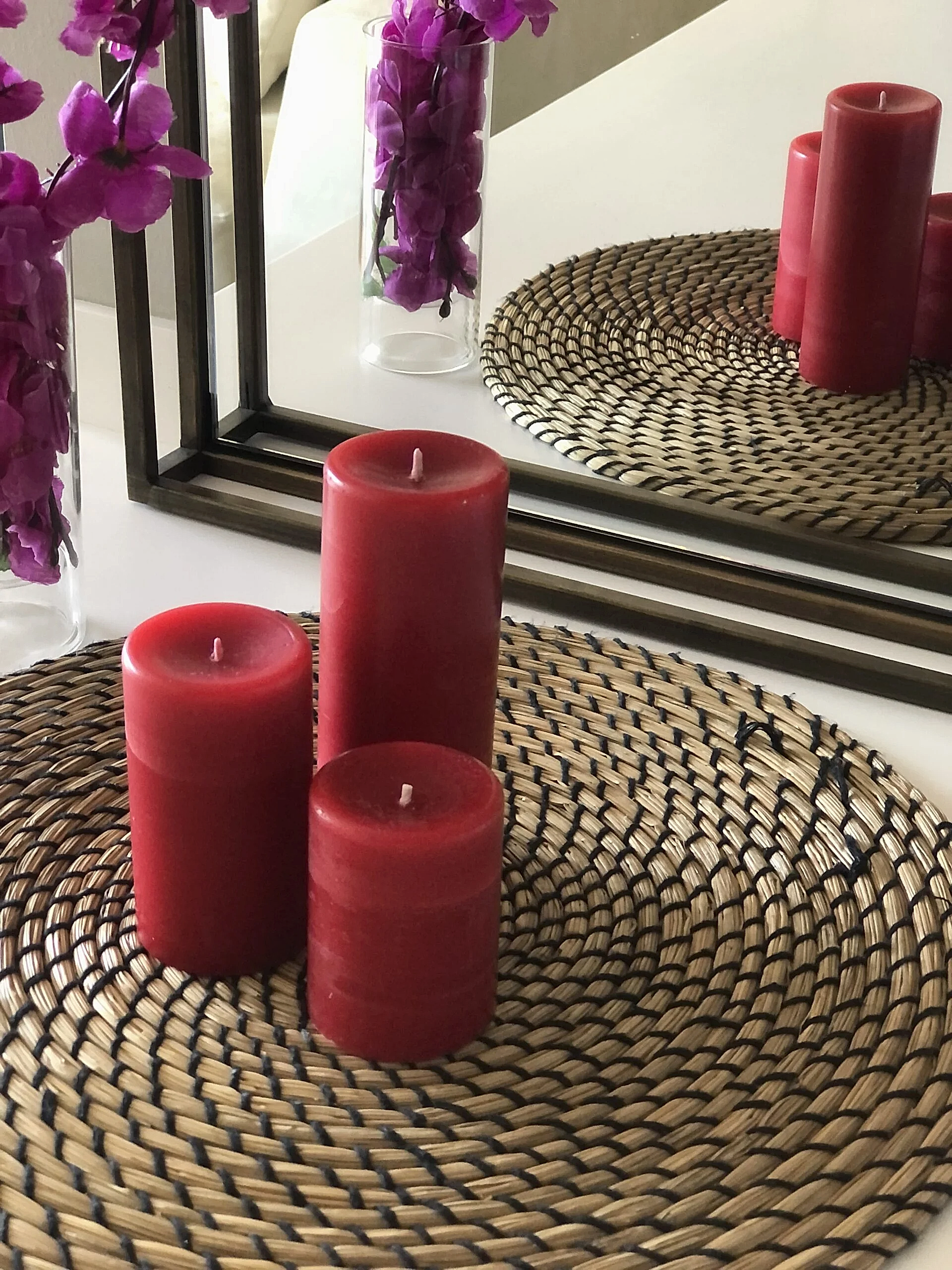 Silindir 3’lü Kırmızı kokulu Set Mum - Görsel 2